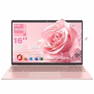 Portátil de oro rosa de 16 pulgadas, CPU Celeron N5105, DDR4 16 GB RAM 512G SSD, pantalla FHD IPS, KB retroiluminada, desbloqueo de huellas dactilares, USB 3.0, HDMI, WIFI/BT, perfecto para