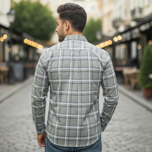 Image of Pack of 2 Men's Cotton Fabric Button-Down Full Sleeve Collar Neck Regular Fit Checked Print Shirt