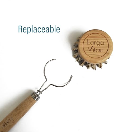Image of Bamboo Thick Dish Brush Handle 3-Pack | Fits Tampico, Palm, Sisal & Natural Fiber Heads | Plastic-Free, Biodegradable | Zero Waste Kitchen Scrubber Replacement Handle