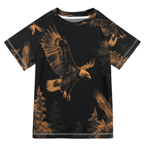 Boys Short Sleeve T-Shirts Eagle Black Forest Rashguard Kids Swim Shirts Sun UPF 50+