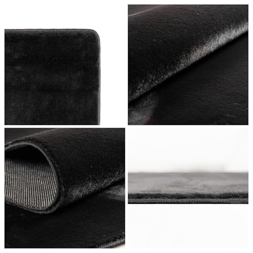 SIMPEX Runder Teppich Schwarz 80 cm Waschbarer Kurzflor Teppich, rund, rutschfest & weich, modernes einfarbiges Design für Wohnzimmer… – Ansicht 3