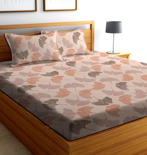 Image of DECORUM Cotton Feel Glace Cotton Fitted Bedsheet King Size (72 inchx78 inch)| All Around Elastic| 2 Pillow Covers (17 inchx27 inch)| Fits Up to 8 inch Mattress| 220 TC|Soft, Wrinkle-Free |Perfect for Home Decor & Gifting