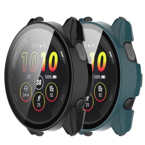 Case Intended for Garmin Forerunner 165 & Forerunner 165 Music Protective Bumper Cover Case Shockproof Bumper Frame (Black&Green, Forerunner 165)