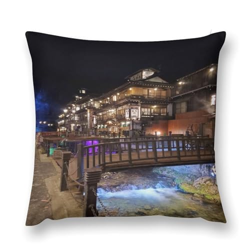 銀山温泉流行両面印刷枕カバー腰部枕カバー室内ソファー四季通用抗菌防臭快適な手触り誕生日クリスマスプレゼント枕カバー抱き枕カバー20 "x20 "