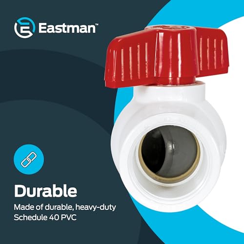 Image of Eastman 1-1 /2 Inch IPS Schedule 40 PVC Ball Valve, Quarter Turn Ball Valve, White, 20085