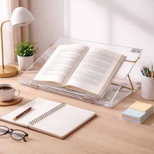 Image of Rasper Clear Acrylic Writing Desk Acrylic Table Top Elevator with Adjustable Height Slant Book Reading Office Table Top (Standard Size 21x15 Inch) Premium Most Heavy Quality 12MM with 1 Year Warranty