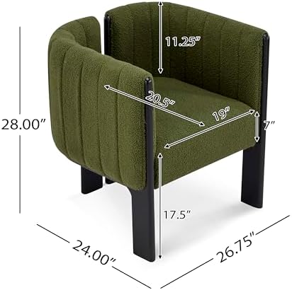 Christopher Knight Home Yusi Boucle Upholstered Dining Chairs Set of 2, Modern Wooden Dining Armchair, Curved Backrest Kitchen Side Chair, Living Room Accent Chair for Extra Seat, Black + Olive Green - Thumbnail 5