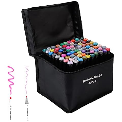 Dabo&Shobo 80 Color Alcohol Marker Pens, Bright Permanent Markers For Coloring, Markers For Adults Coloring Book, Wide Chisel and Fine Tip, Dual Tip Design, Equipped with Black Suitcase Cover