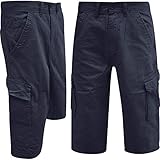 WJL WHISPERING JONES LONDON Mens Cargo Shorts Combat Work Casual Chino Long 3/4 Below Knee Length Summer Pants, Navy, 36