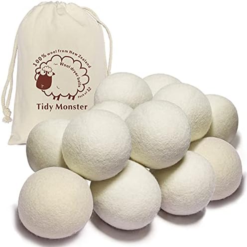 12 Pack All Natural Organic Wool Dryer Balls XL Size – Reusable Chemical Free Natural Fabric Softener, Anti Static, Reduces Clothing Wrinkles and Saves Drying Time