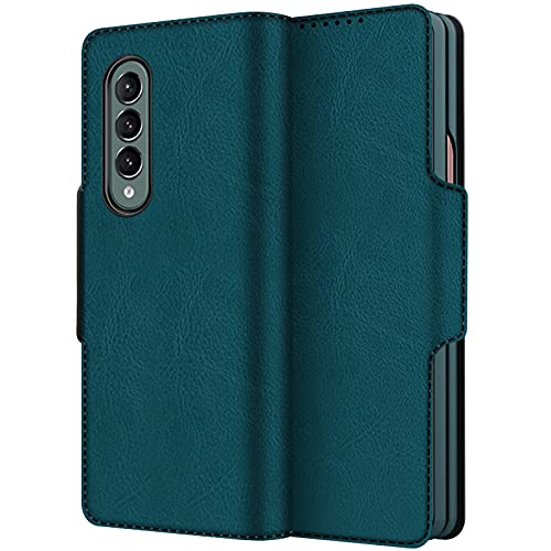 Miimall Compatible with Samsung Galaxy Fold 3 Fold 5G 2021 Leather with Kickstand Shockproof Flip Wallet Case Cover for Samsung Galaxy Fold 3 Samsung Galaxy Fold 5G 2021(Diaphanous Blue)