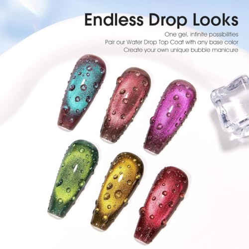 Image of THR3E STROKES Water Drop Gel Top Coat, 3D Rain Drop Effect Non-Wipe Glossy Shiny Nail Art Top coat, DIY Bubble Ice Dew Soak Off UV LED Gel Nail Polish at Home -7.5ML