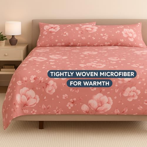 Image of King Size Bedsheet - Flora Bloom - 108 x 108 Inches - Brushed Microfiber Flat Sheet with Pillow Covers - Soft, Cooling, Wrinkle & Fade Resistan