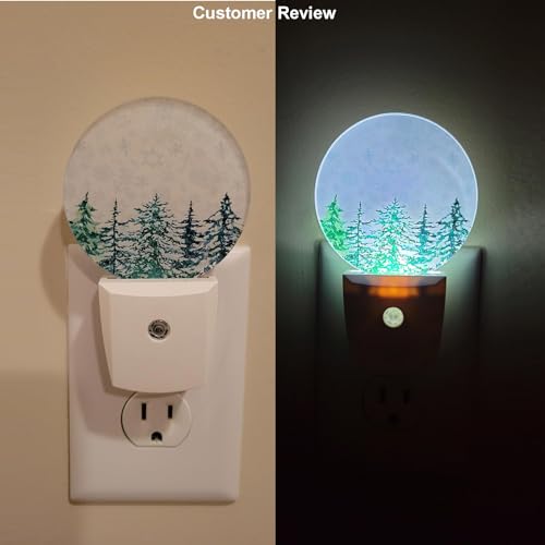 Image of EKOBLA Winter Pine Woodland Night Light, Snowy Green Forest Night Lights Plug Into Wall with Auto Sensor for Christmas and Holiday Gifts