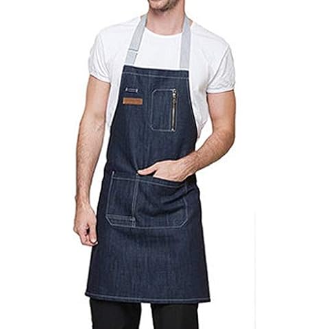Denim Jeans Apron with for Chef, Kitchen, Restaurant, BBQ, Grill, Baking, Coffee Shop (Blue) Cover