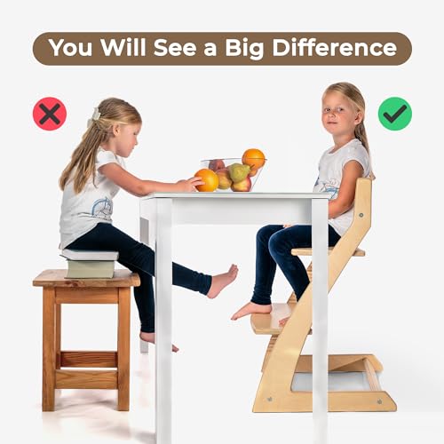 Image of FORNEL Scandinavian Wooden High Chair for Toddlers & Kids | Adjustable Grow-with-Me Montessori Seat for Dining Table | Natural Wood Finish Convertible Highchair