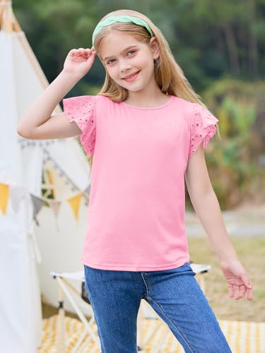 Image of Imily Bela Girls Ruffle Sleeve Shirts Crewneck Eyelet Tops 4-15 Years | Cute summer casual blouse, Soft breathable eyelet fabric with ruffle sleeves, Comfortable daily shirts for kids