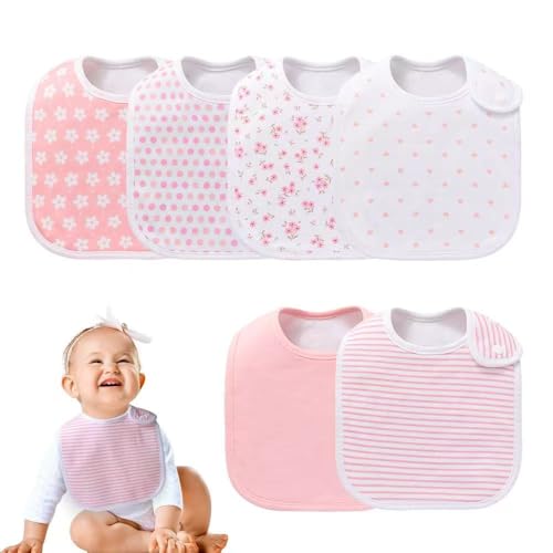 Baby Bibs - 6 Pack Waterproof Cotton Bibs with Snap, Soft and Thick Absorbent Drooling, Teething Bibs for Easy Use