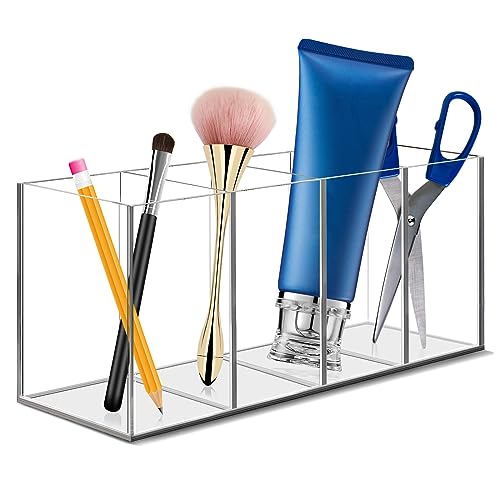 xocome Porta Trucchi Organizer a 4 Scomparti - Porta Trucchi Trasparente in Acrilico - per Trucco, Casa, Ufficio, Bagno (Trasparente)