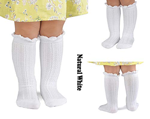 EPEIUS Baby Girls Knee High Socks Cotton Uniform Socks Tube Ruffled Stockings Newborn Infant Toddler (Pack of 3/5)3
