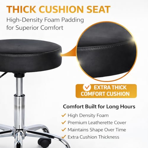 Image of NGFC Leather Doctor Stools with Adjustable Height & Wheels - Comfortable Medical, Salon, Warehouse, Garage, and Home - Versatile Black Sitting Stool for Professional Use - Pack of 1
