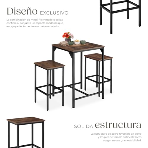 Miniatura 4 de Tectake 800978 Juego De Muebles De Bar, Conjunto De Taburetes Con Mesa Para Bistró, Set Minimalista De Comedor Con Asientos Estilo Industrial Madera Industrial Oscura, Rústica