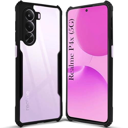 Image of Jkobi Hybrid Back Cover Case for Realme P4x (Shockproof with Polycarbonate Clear Panel | Professional Black)
