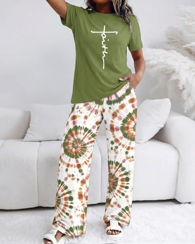 Image of CHICME Womens Pajamas Sets 2 Piece Short Sleeve Lounge Set Printed Loose Pants Pj Sets Loungewear Set