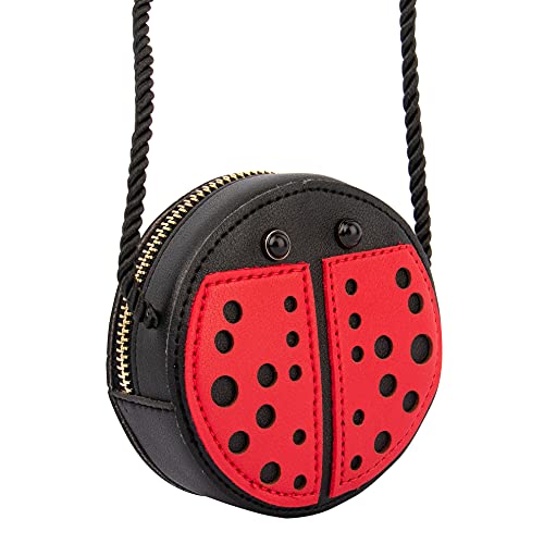 AUEAR, Cute Ladybug Purse Mini Pu Leather Cross Body Bag Wallet Pouch for Women and Female, Black Red