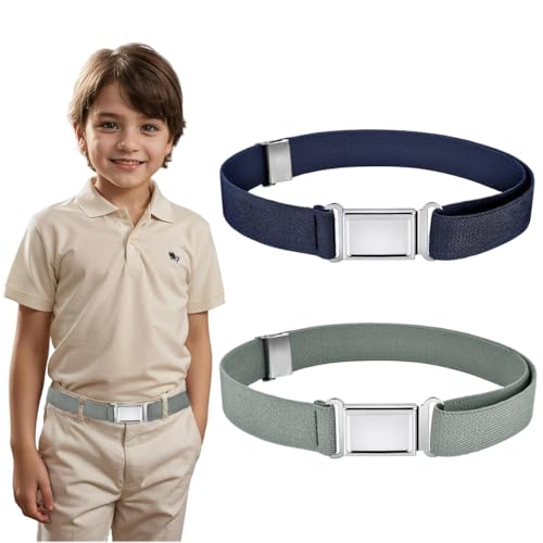 Image of GUSTAVE 2pcs Belt for Kids, Stretchy Kids Belt for Boys Girls, Fashion Adjustable Waist Belts, Elastic Silver Buckle Child Toddler Belts