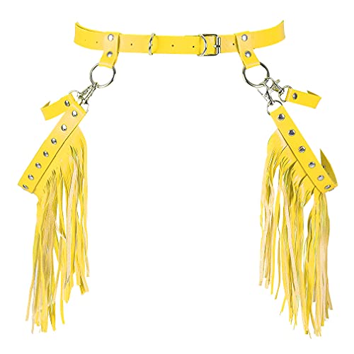 Woman Body Harness Adjustable Dance Clothing Accessories Leg Waist Tassel Gothic Punk Belt (Bright yellow)2
