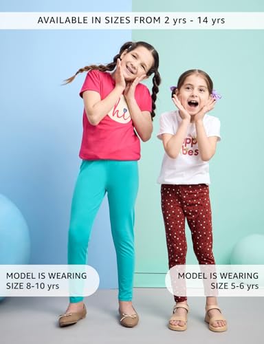 Image of Amazon Brand - Symbol Girl's Cotton Jersey Stretchable Leggings | Ankle Length | Aged 2-14 Years