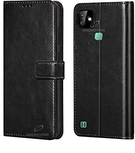 Image of Inside Rubber TPU with Card Pockets Magnetic Closure Protection Compatible with Infinix Smart HD 2021, X612B (Black)