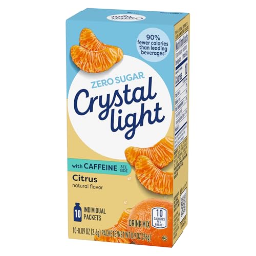 Crystal Light Citrus Naturally Flavored Powdered Drink Mix with Caffeine, 10 ct On-the-Go-Packets