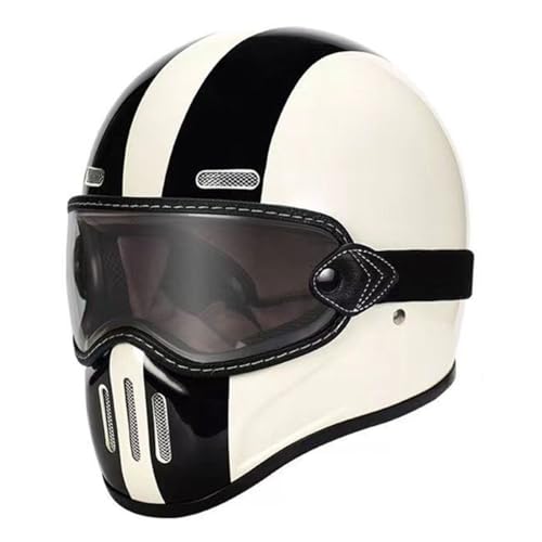 Casco De Moto Integrales Vintage Fibra De Vidrio con Gafas Casco Motocicleta para Mujeres Y Hombres DOTECE Homologado Cascos De Motocross Transpirable Y Cómoda 2,M:57-58CM