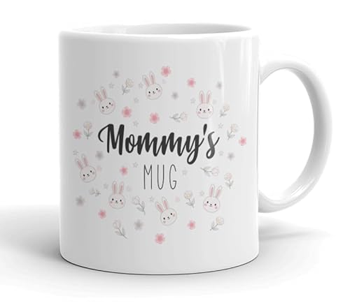 VIROSA Mommy & Daddy Bunny Mug Set – 11oz White Ceramic Mugs with Cute Pink & Blue Rabbit Design – Gift for New Parents – Baby Shower, Mother’s Day, Father’s Day, Birthday Present (Mommy)