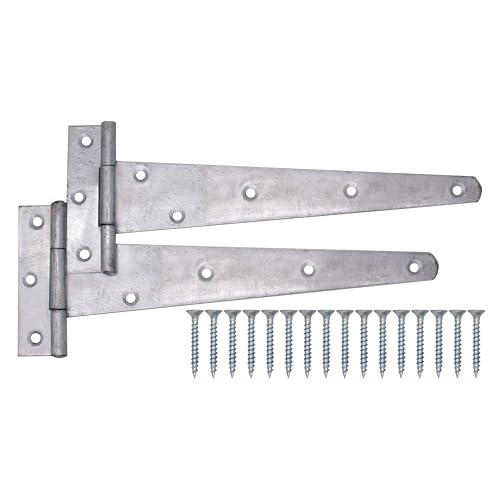EAI Galvanised Gate Tee Hinges - 300mm / 12 Inch Extra Heavy Duty T Hinges for Wooden Gates Doors & Sheds - 2 Pack