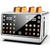4 Slice Toaster– Dual Digital Smart TouchScreen & Independent Control Panel, Single-Slot Tech, Timer/Reheat/Defrost for Bagels, Bread, 1800W Stainless Steel, 6 Toast Types & Shade Settings