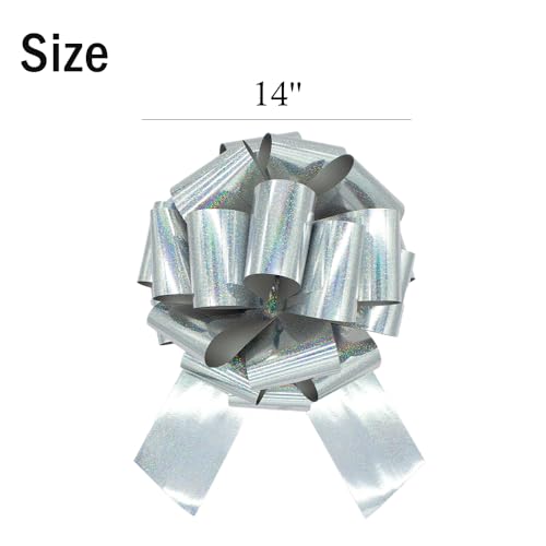 Image of 1Pcs 14 Inch Giant Large Pull Bow Big Bow,Great Gift Bows for appliances,Bikes,Table Decorations and Party Events (Metallic Silver)