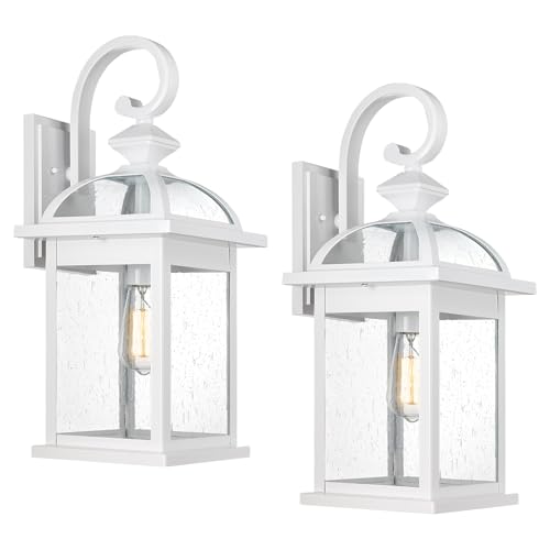 Image of Darkaway 2pcs Outdoor Lights Fixtures Wall Mount, Large 22inch Outdoor Wall Sconce Lights with Seeded Glass Waterproof Outside Exterior Lights Fixture for House Front Porch Entry