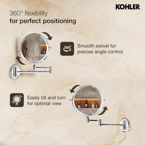 Image of Kohler Lison Detailing Mirror with 2x Magnification | Wall Mounted Round Mirror | Swing-out Extendable Frame | Double Sided Mirror for Shaving, Makeup | 3 Years Warranty, 180 mm