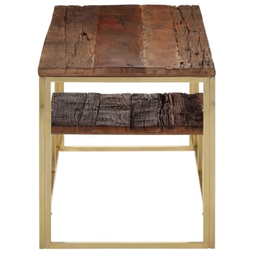 Table basse doré en acier inoxydable et bois de mélèze 110cm - 5