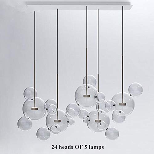 Qiong YaoTIAN Deckenleuchte Kreative klarglas Bubble Ball Post Moderne led pendelleuchte for esszimmer Wohnzimmer bar led Glas hängen Lampe (Body Color : 24 Heads 5 Lamps)