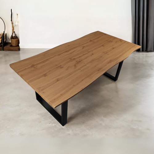 Bett11 Esstisch 200x100 cm Holz 40mm Eiche-Optik, U-Gestell schwarz, Baumkantentisch aus Holz, Casa Massiva