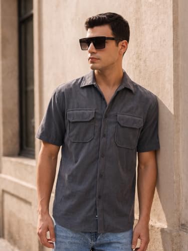 Image of Thomas Scott Men's | Solid | Half Sleeve | Regular Fit | Polyester-Blend | Double Flap Pocket | Spread Collar | Casual Shirt