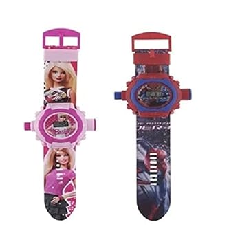 HKM Digital Wrist Watch for Boys & Girls, 24 Images Projector Watch Toy - Barbie Watch for Girls & Spider Man Watch for Boys (Combo of 2)