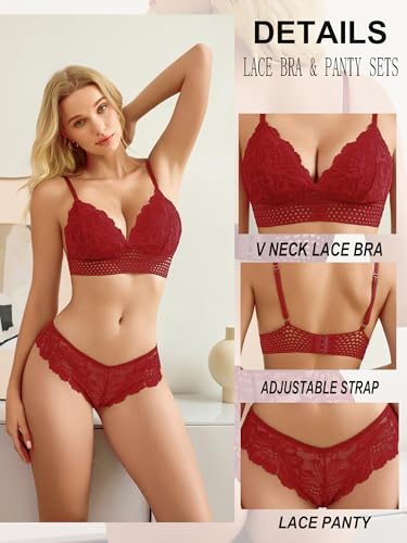 Image of Avidlove Lingerie Set for Women Sexy Lace Bra and Panty Sets 2 Piece Lace Bralette Set