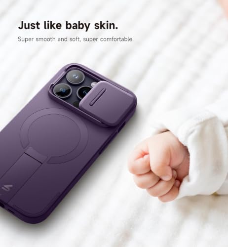 Image of SURITCH for iPhone 14 Pro Case with Magnetic Camera Slide Cover and Adjustable Kickstand, Compatible with MagSafe, Shockproof Bumper Case Slim Protective Cover for iPhone 14 Pro 6.1 Inch,Dark Purple