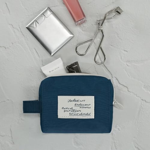 Image of Monolike Archive 247 Handy Pouch, Navy - Small Nylon Pouch, Portable Cosmetic & Toiletry Case, Tech Cable Organizer, Daily Storage Bag