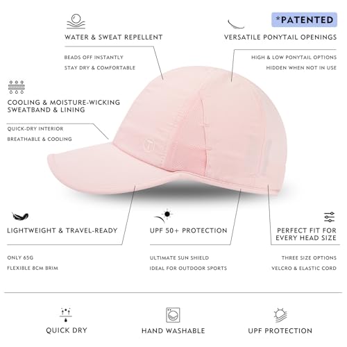 Image of TOP-EX ChicPony UPF 50+ Cooling High Ponytail Baseball Cap for Women | Cool-touch wicking band, hidden 4 in slot fits high /low ponytails; 2.3 oz, packable, airy, quick-dry, adjustable for sports